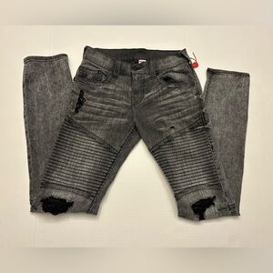 True Religion Men’s Moto Relaxed Skinny Black Acid Washed 28x33  Distressed